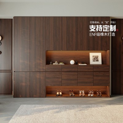 定制全实木进f门鞋柜橡木一体靠墙家用入户门口玄关柜门厅柜收纳