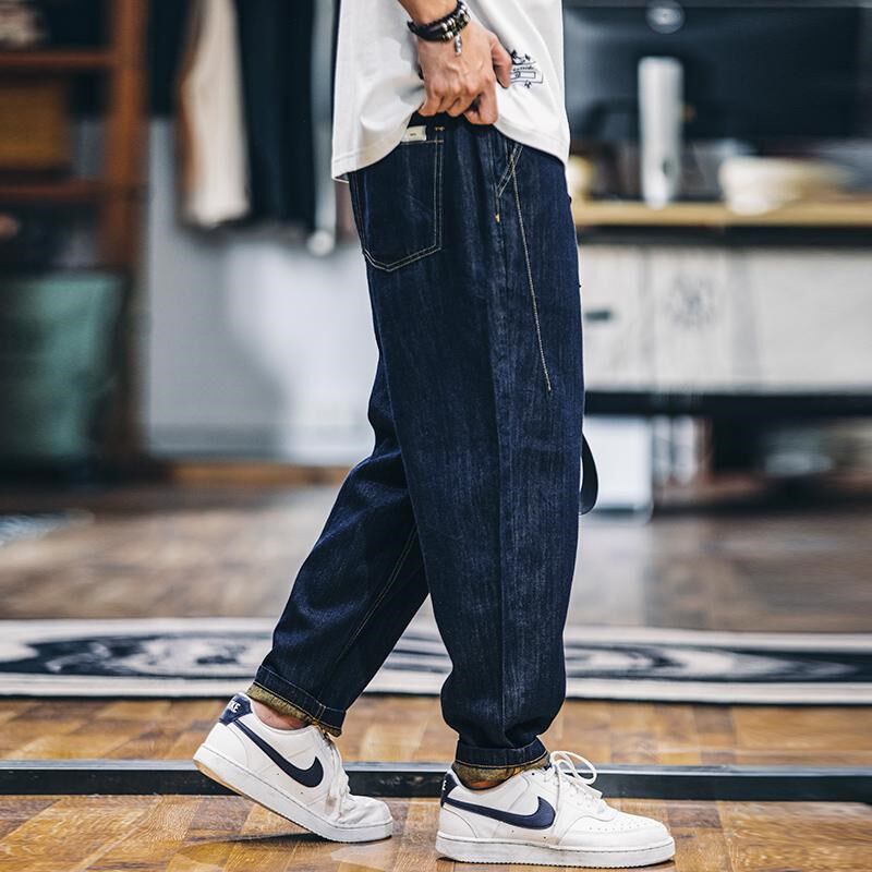 复古原牛色亚麻薄款牛仔裤男夏季2025新款潮牌宽松休闲锥形长裤子