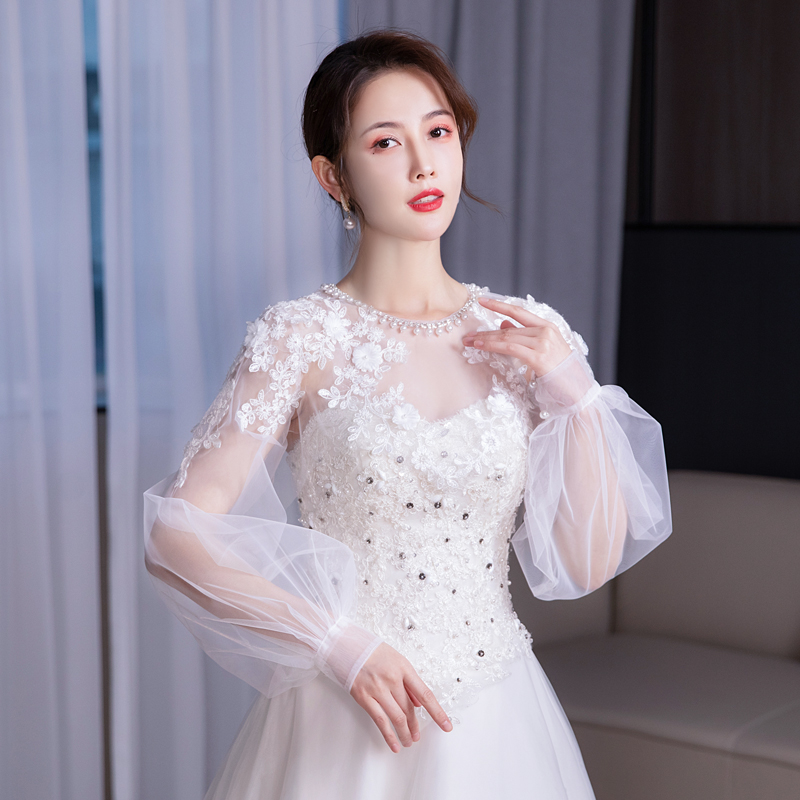 婚纱披肩纱新娘外搭袖子蕾丝遮z手臂春夏季一字肩白色薄款婚宴新