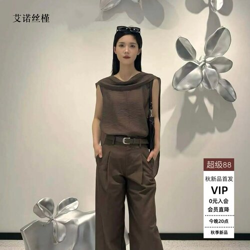 时尚百搭无袖飘带领衬衫女上衣