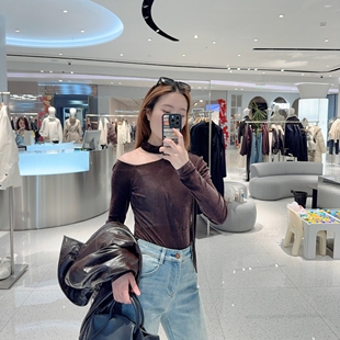 ariose艾诺丝瑾官方旗舰店正品2026春季新款飘带丝绒上衣BR601134