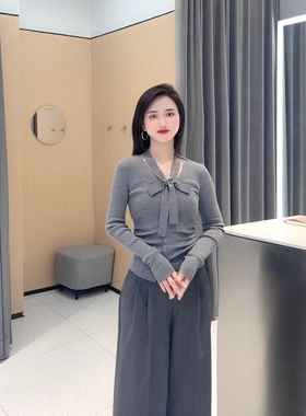 ariosea艾诺丝槿官方旗舰店正品2026春新款V领飘带针织衫BR801145