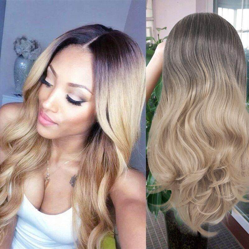 爆款外贸假发原宿cos假毛黑金渐变色长卷发大波浪卷发蓬松化纤发