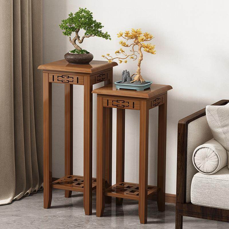 爆款新中式楠竹花架客厅电视柜旁边摆件底座花盆家阳台落地绿植置