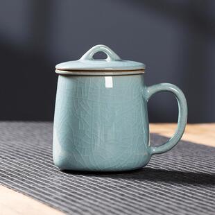 爆款龙泉青瓷同心杯带漏斗过滤耐高温大号家用茶水杯办公杯