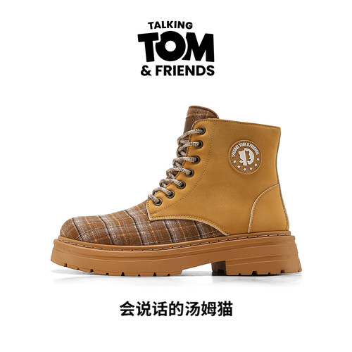 汤姆猫格纹马丁靴男款时尚工装靴