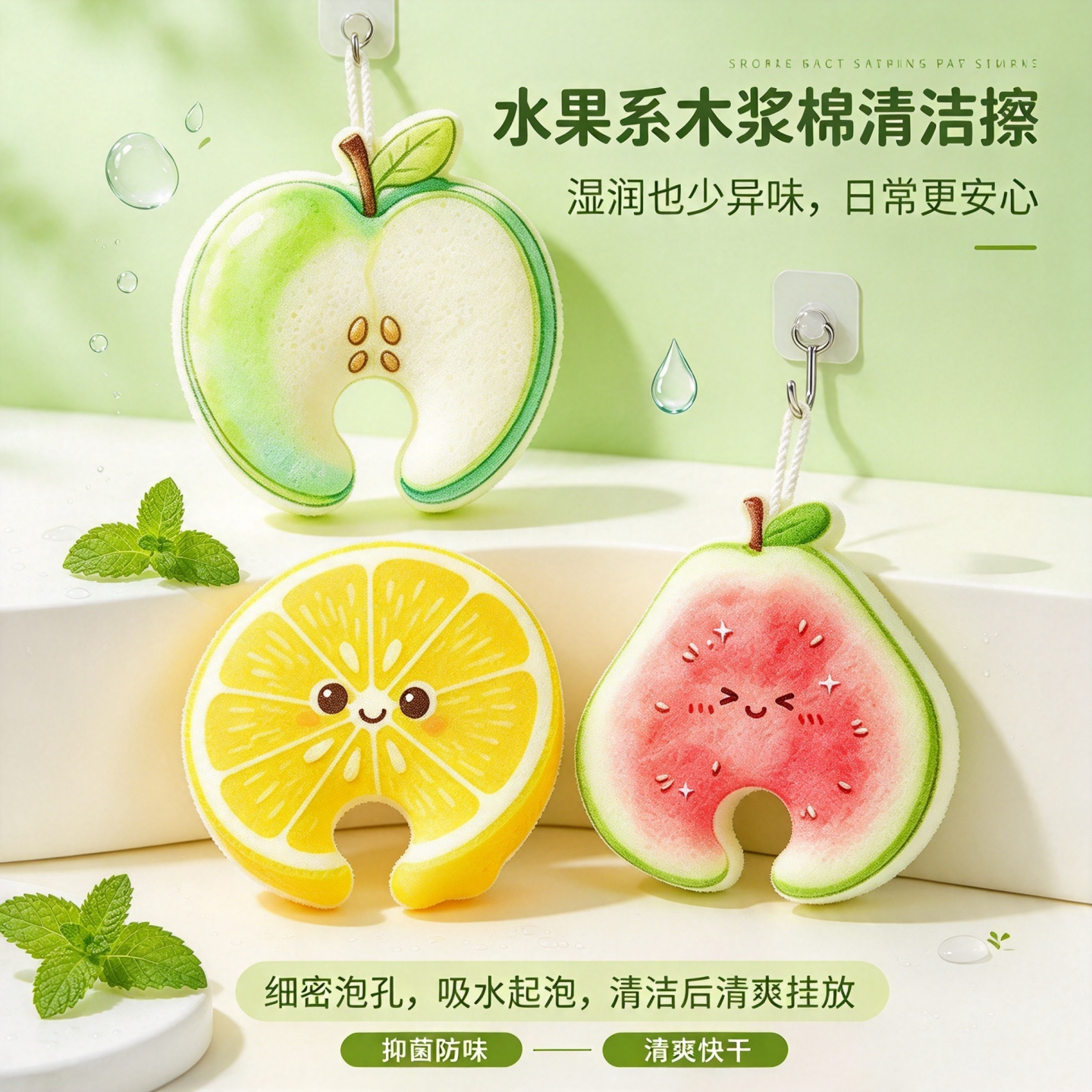 水果洗碗海绵擦布厨房吸水不沾油木浆棉百洁家用刷锅清洁去污神器