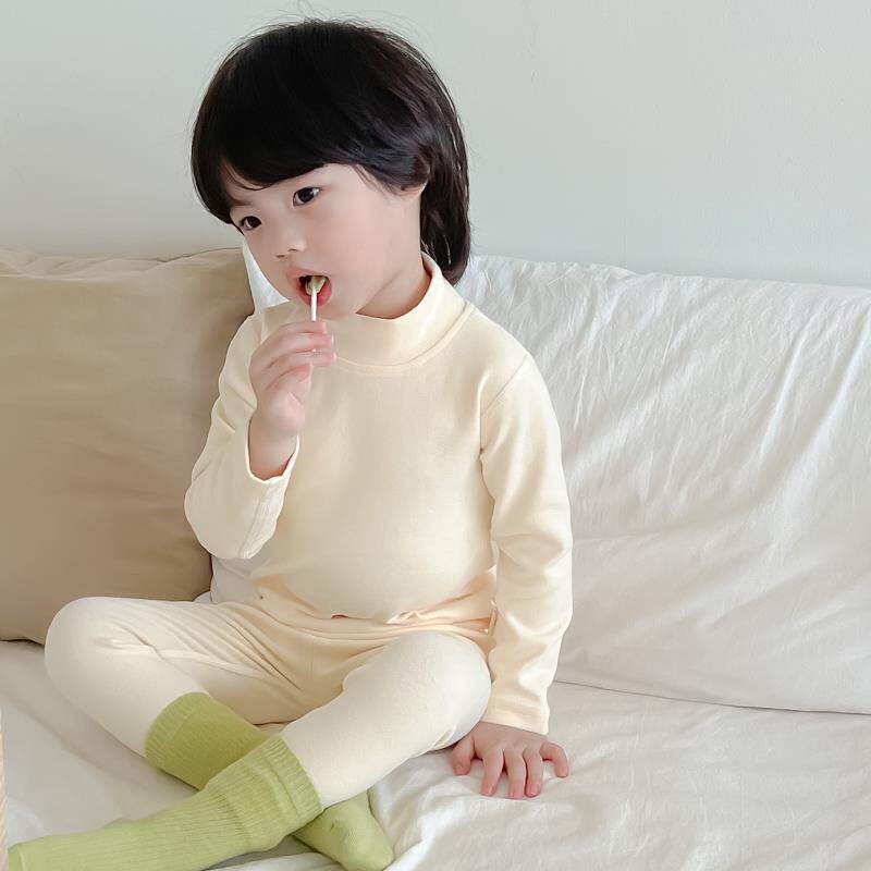 半高领儿童秋衣秋裤秋冬纯棉厚男童女童保暖内衣套装宝宝纯色睡衣