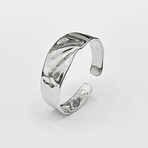 复古褶皱开口银手镯女小众设计高级感极简百搭个性宽镯子手环手圈