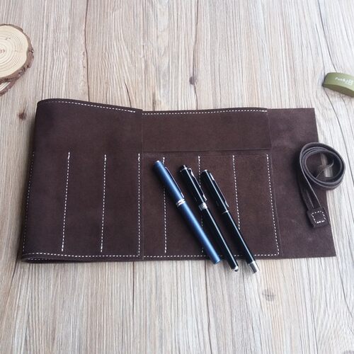 钢笔收藏袋10支装牛皮卷笔帘创意真皮大容量保护套笔袋复古收纳包