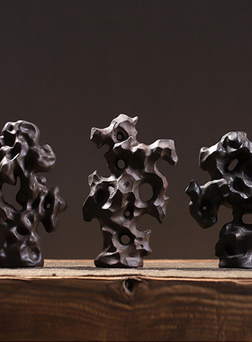 简约新中式意境样板间家居室内陈设品景观陶瓷假山石山太湖石摆件