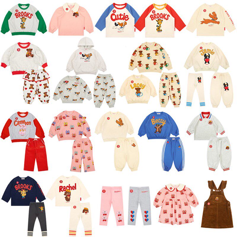 24秋冬新男女儿童韩版bp卡通满印卫衣卫裤套装宝宝纯棉打底套头衫