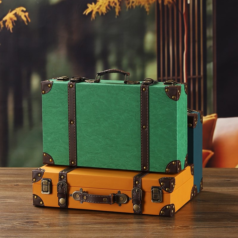 欧式皮革复古手提箱家居卧室收纳储物木箱子摄影道具橱窗展示箱