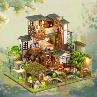 diy小屋竹泉小院日式阁楼别墅手工制作拼装立体模型玩具生日礼物