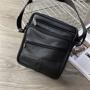 一波流!手速要快!头层荔纹牛皮!男士黑色简约实用单肩包斜挎包