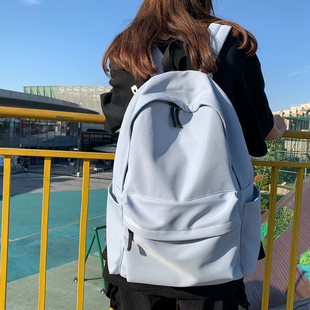 书包初中女生蓝色帆布中学生韩系学院风背包大容量大学生双肩包女