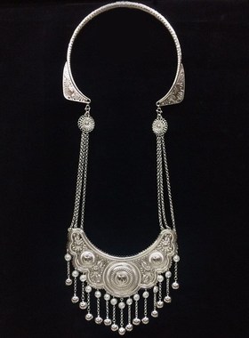 新款西南少数民族项圈苗银长款流苏吊坠项链旅游纪念摄影服装配