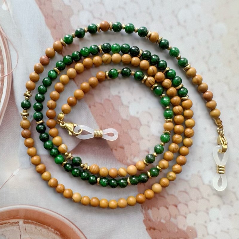 新中式风复古干青黄木纹眼镜链口罩耳机挂J脖项毛衣多用拼撞色131