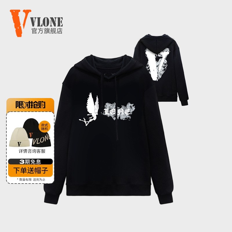 VLONE 连帽卫衣2024秋冬爆款连帽卫衣L重磅美式街头天使上衣女纯