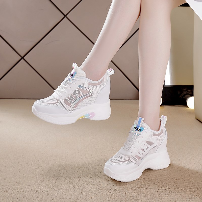 小白鞋女夏季2023凉鞋百搭韩x版网面透气镂空运动内增高老爹鞋8cm