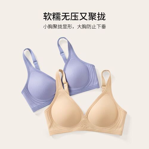 2024款法式可外扩痕内衣女薄款一E片式聚拢文胸无钢圈硅胶条防下