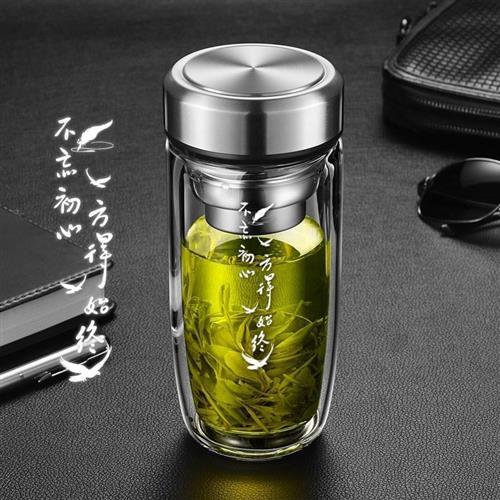 双层中空钢化玻璃杯摔不烂的保温水杯茶水分离男士2024防摔耐高温
