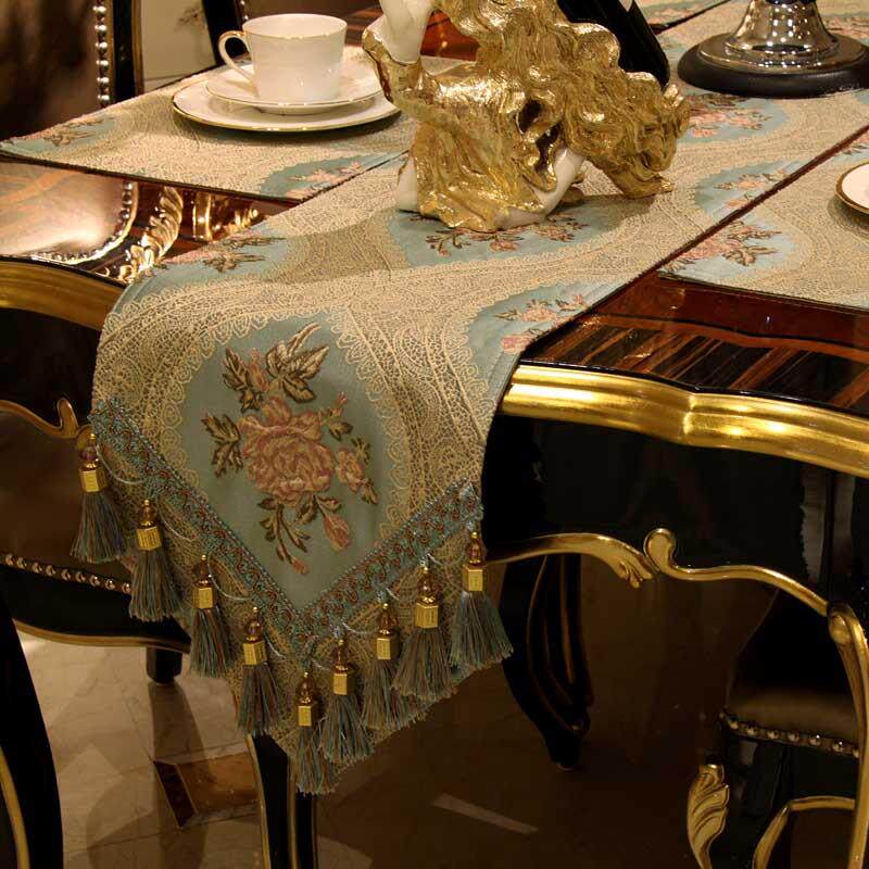 来茵欧式现代简约茶几电视柜餐桌旗隔热酒店西餐垫布可定制奢华带