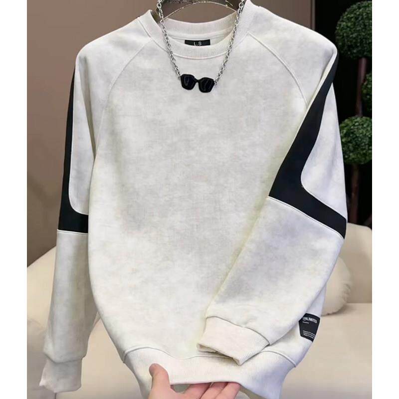 撞色加绒加厚卫衣男款韩版休闲帅气设计感潮流青年长袖扎染卫衣男