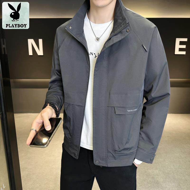 花花公子立领外套男士春秋款2026新款潮流冲锋衣男装爆款工装夹克