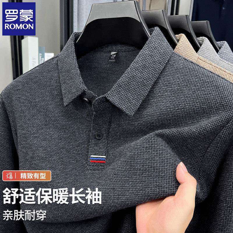 罗蒙翻领长袖t恤男士2025秋季新款商务休闲透气体恤男polo衫上衣