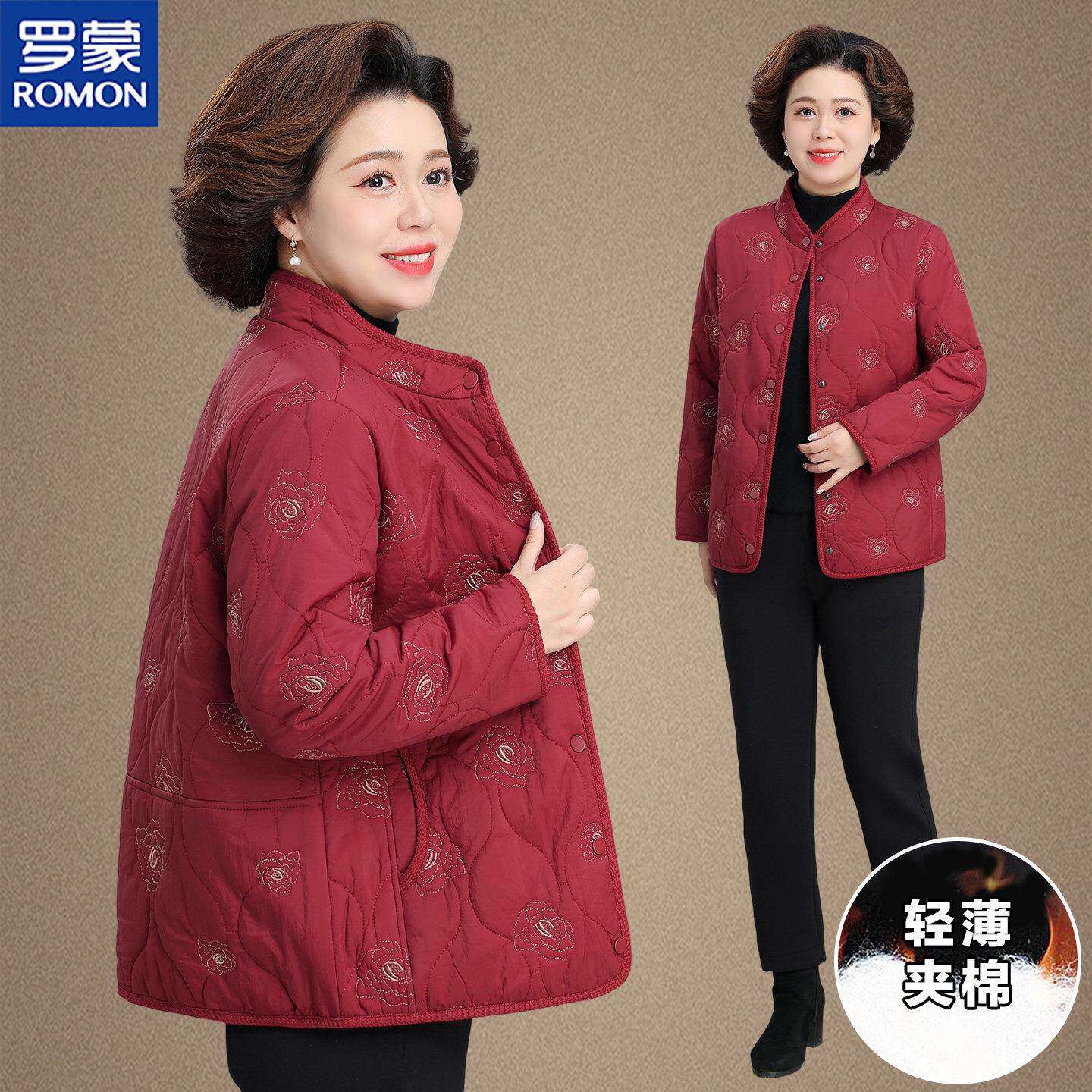 罗蒙妈妈冬装夹棉外套70多岁老太太羽绒棉服老年人秋冬季轻薄棉衣