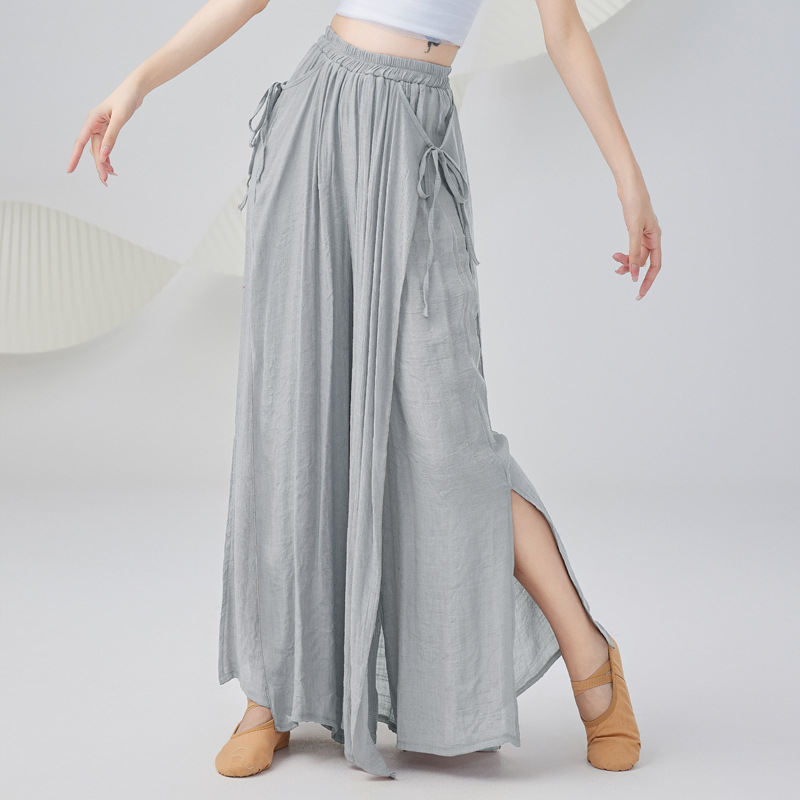 日本无印MUJIE棉麻古典舞练功服女裤子飘逸阔腿裤成人舞蹈服装现