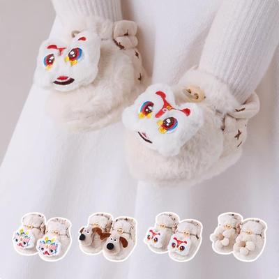 奶白色婴儿鞋子秋冬款男女童小月龄婴幼儿宝宝学步鞋加绒冬季软底