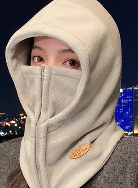 帽子女士冬季防寒护耳防风头套面罩围脖一体电动车骑行保暖