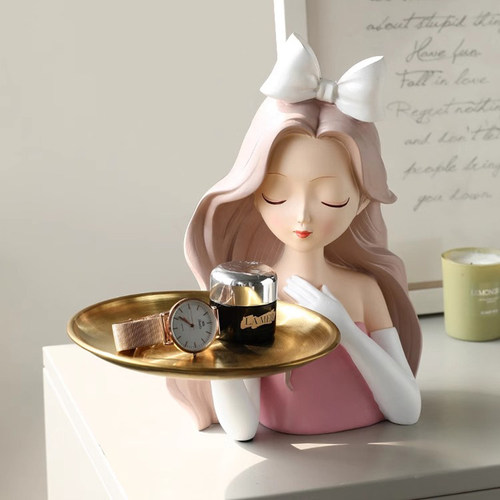 爱丽丝女孩托盘摆件玄关钥匙收纳装饰客厅电视柜卧室家居饰品入户