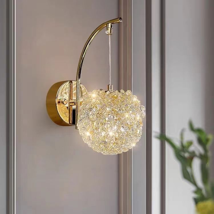 跨境热销北欧创意水晶壁灯客厅卧室浪漫温馨酒店床头吊线壁灯