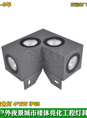 户外防水LED壁灯4*2W3000K一束光转角灯金黄光墙角灯投光洗墙灯
