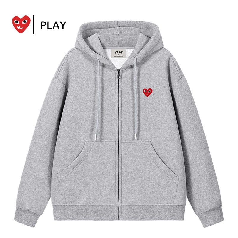 thumbnail for PLAY official cardigan hooded sweatshirt for men and women for men and women is heavy and thickened solid color zipper cardigan jacket for autumn and winter