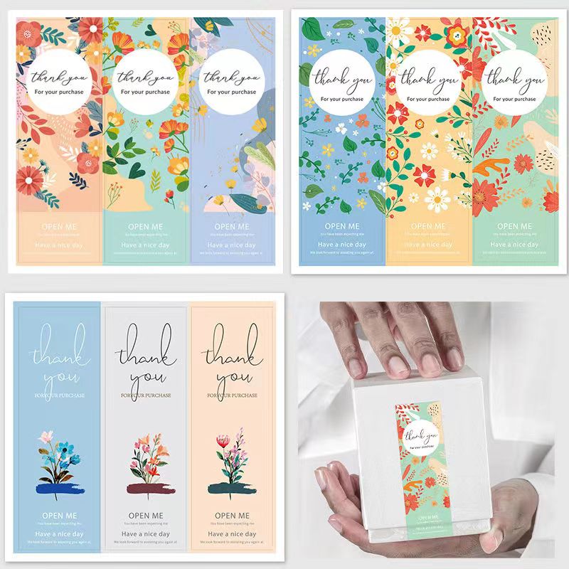 高颜值花朵植物谢谢贴纸长方形贴
