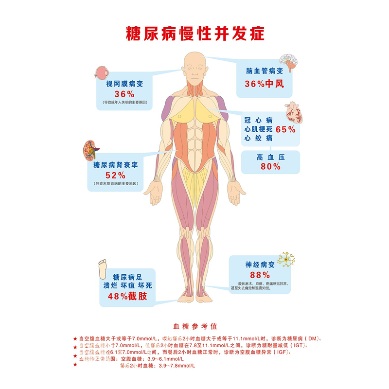 血糖参考值墙贴纸糖尿病慢性并发症贴纸医学科普宣传海报装饰画,个性定制/设计服务/DIY,写真/海报印制,淘宝优惠券,粉丝福利购,淘宝优惠卷