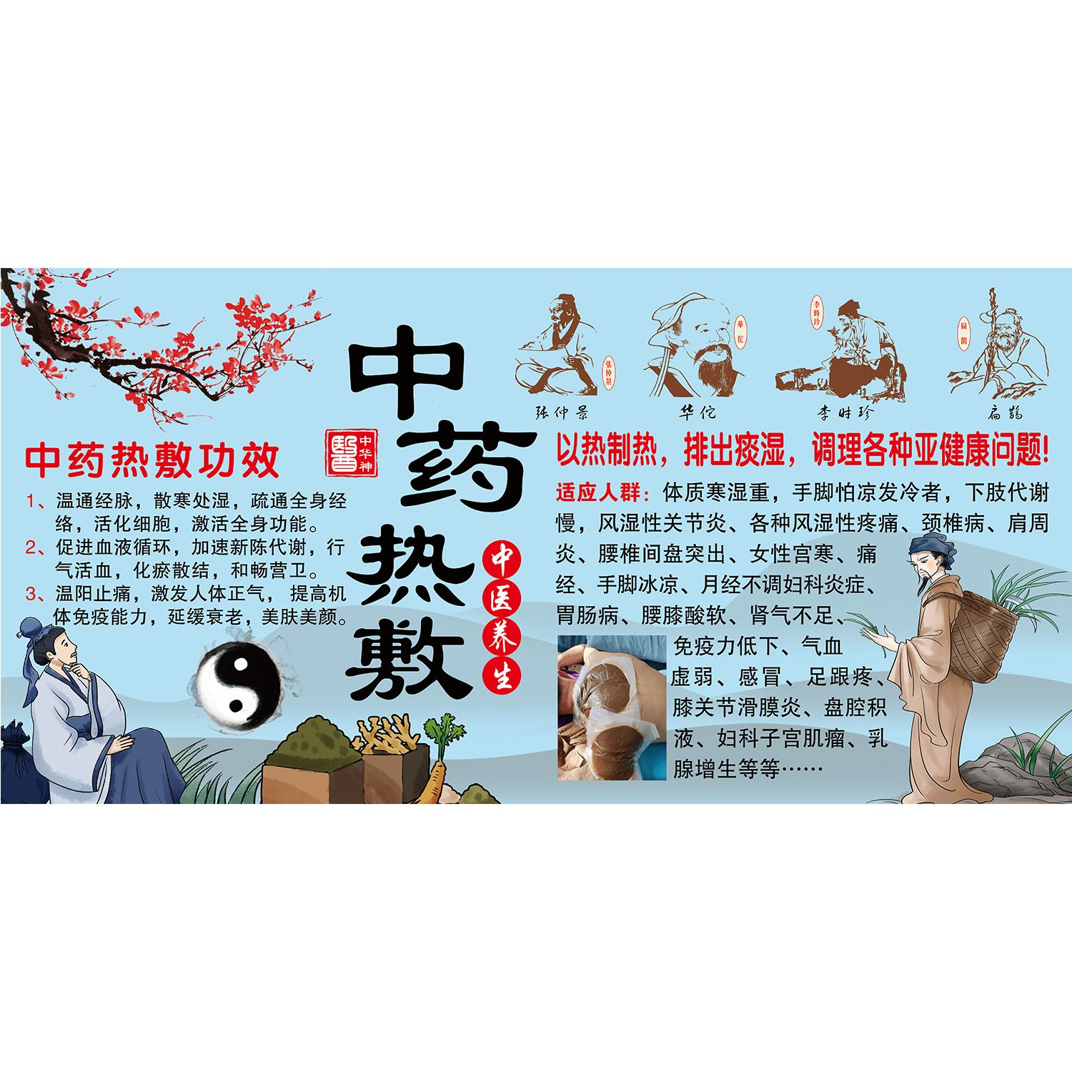 中药热敷海报展板想敷中药热奄包中药热敷墙贴墙纸装饰画KT板