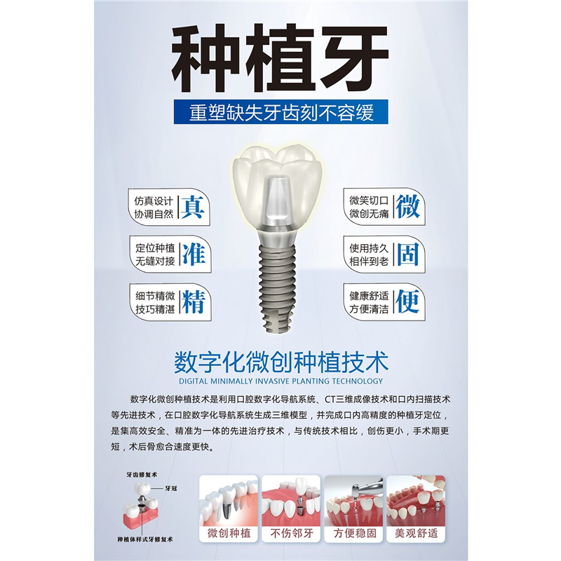 种植牙齿海报贴纸洗牙修牙挂图牙科诊所装饰画宣传广告口腔科贴画