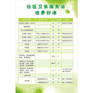 医院卫生院诊所收费项目药物价目表贴纸挂图展板海报印制
