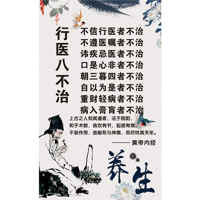 行医八不治海报中医馆养生背景墙装饰画中医理疗馆中医宣传自粘