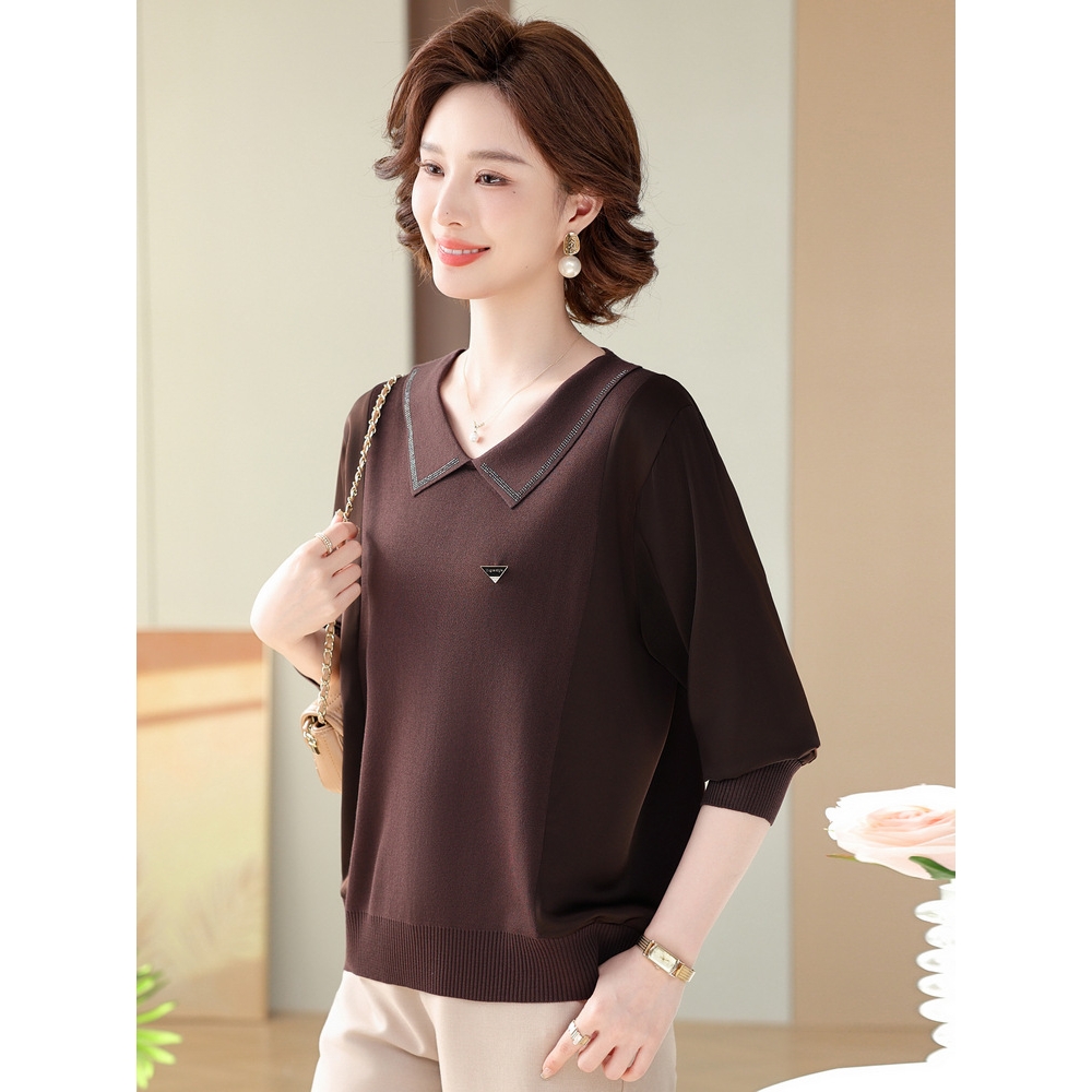 日本品质中老年女士休闲上衣洋气妈妈春装时尚针织衫中年大码纯色