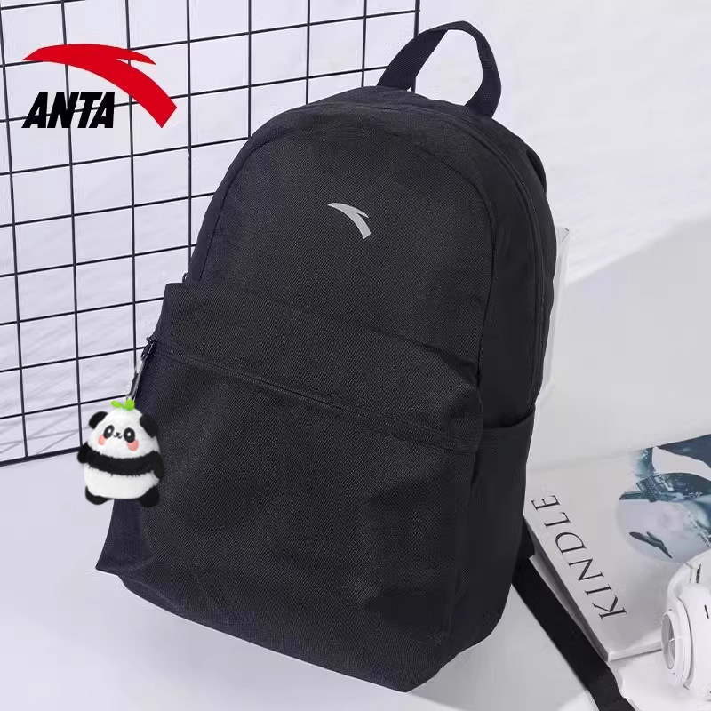 安踏双肩包书包2026新款春季大容量轻便男初中小学生黑色背包男款