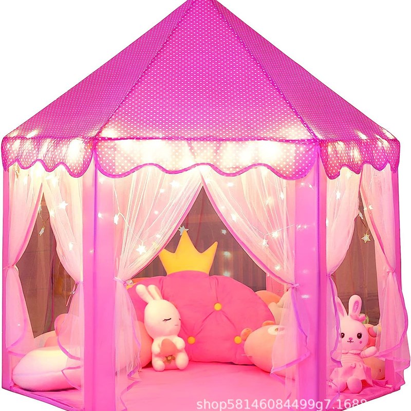 新品 儿童室内粉色六角公主帐篷 爬行蒙古包尖顶小屋