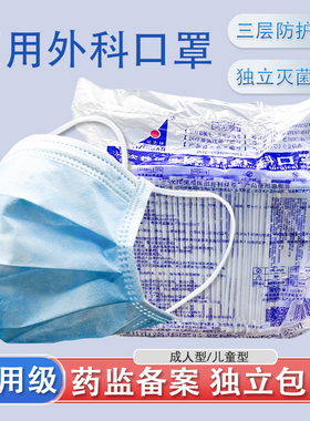 广州洛华医用外科口罩一次性三层医疗成人儿童卡通医疗灭菌蓝色