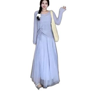 2026超火两件套春装大尺码微胖mm吊带洋装抽绳针织衫巨显瘦套装女