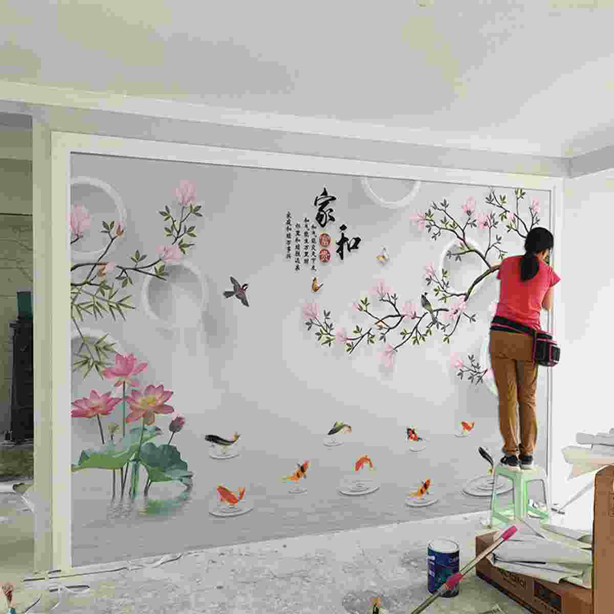 新中式花鸟电视背景墙壁纸客厅影视墙布现代简约立体装饰壁画家和图片
